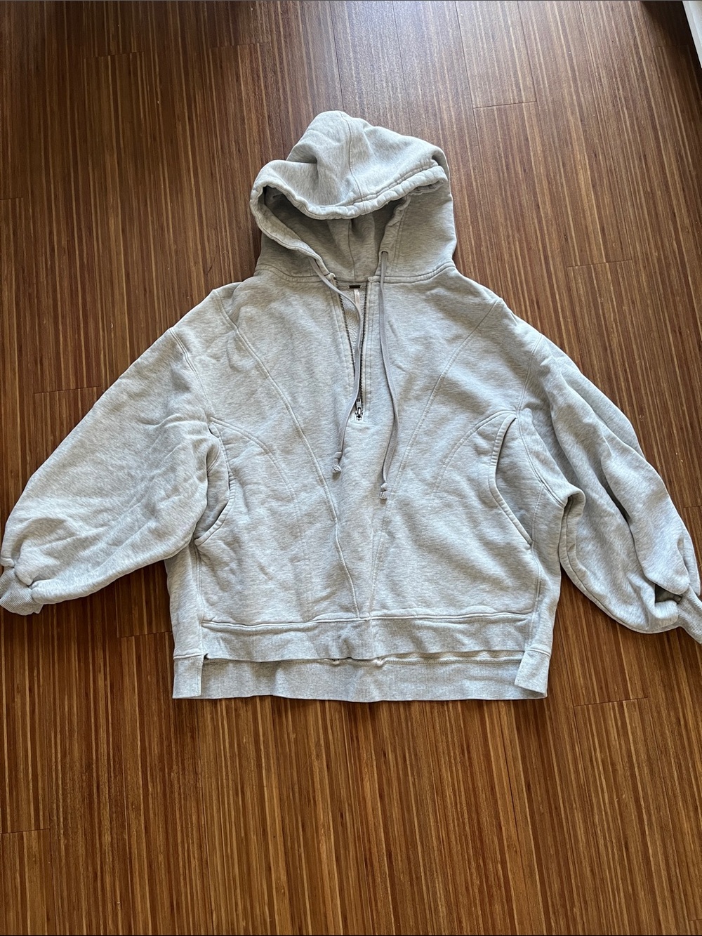 Free People Gray Hooded Sweatshirt